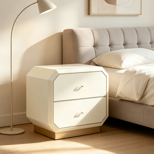 Modern Nightstand with Geometric Angled 2-Drawer
