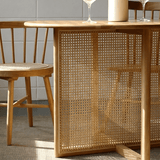 Round Wood Dining Table with Woven Rattan Panels