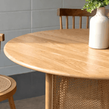 Round Wood Dining Table with Woven Rattan Panels