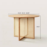Round Wood Dining Table with Woven Rattan Panels