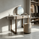 Leather-Wrapped Makeup Vanity Desk with Sintered Stone Top