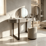 Leather-Wrapped Makeup Vanity Desk with Sintered Stone Top