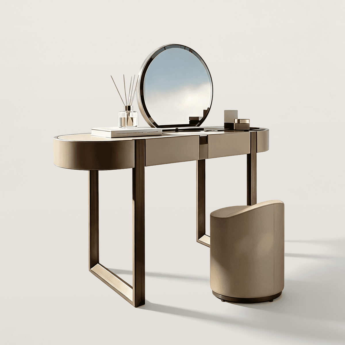 Leather-Wrapped Makeup Vanity Desk with Sintered Stone Top