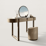 Leather-Wrapped Makeup Vanity Desk with Sintered Stone Top