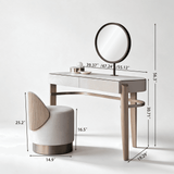 Modern Makeup Vanity with Circular Mirror and Upholstered Stool