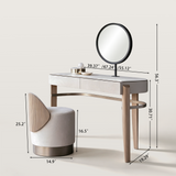 Modern Makeup Vanity with Circular Mirror and Upholstered Stool