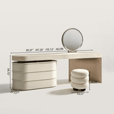 Modern Vanity Desk with Stacked Bouclé Stool and Storage Cabinet