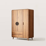 Freestanding Wardrobe Armoire with Drawers and Vertical Strip Decor