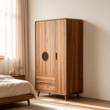Freestanding Wardrobe Armoire with Drawers and Vertical Strip Decor