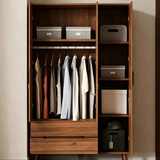 Freestanding Wardrobe Armoire with Drawers and Vertical Strip Decor