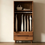 Freestanding Wardrobe Armoire with Drawers and Vertical Strip Decor