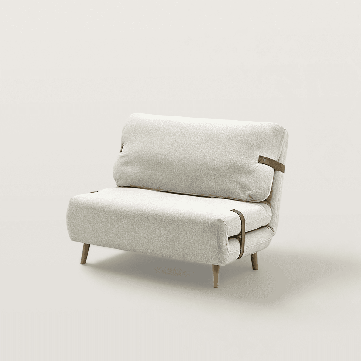 Modern Foldable sofa with Wood Legs and Leather Accent Straps