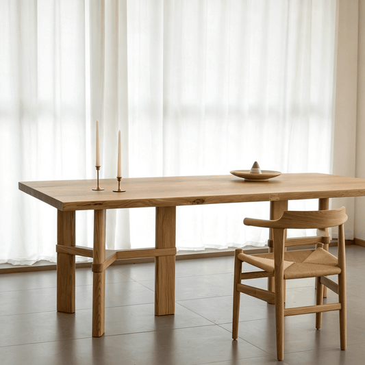 Wooden Dining Table with Thick Top and Reinforced Base