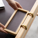 Wooden Desk with Leather-Wrapped Surface and Hidden Drawer