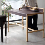Wooden Desk with Leather-Wrapped Surface and Hidden Drawer