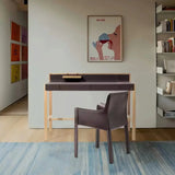Wooden Desk with Leather-Wrapped Surface and Hidden Drawer