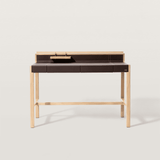 Wooden Desk with Leather-Wrapped Surface and Hidden Drawer