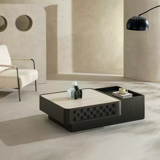 Modern Square Coffee Table with Open Side Tray