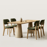 Wood Dining Table with Stone Finish Pedestal Bases