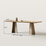 Wood Dining Table with Stone Finish Pedestal Bases