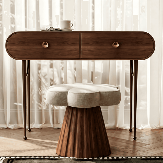 Makeup Vanity Desk with Rounded Corners and Gold Legs