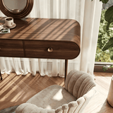 Makeup Vanity Desk with Rounded Corners and Gold Legs
