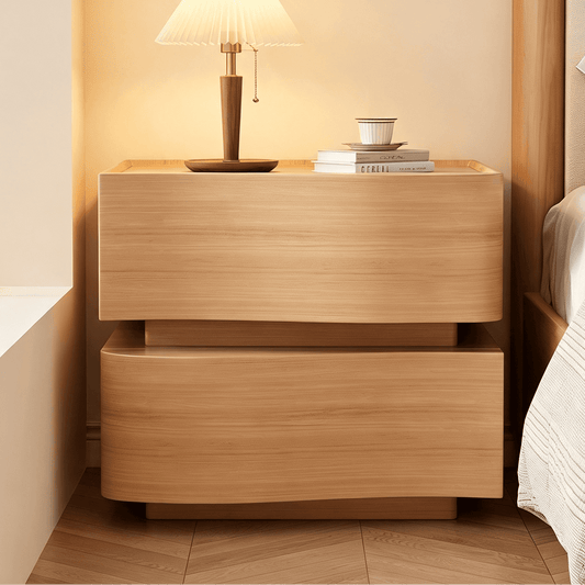 Modern Wood Nightstand with Unique Curved Wave Front