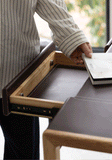 Wooden Desk with Leather-Wrapped Surface and Hidden Drawer