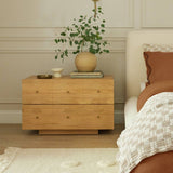 Minimalist Wood Nightstand with Large Storage and Metal Knobs