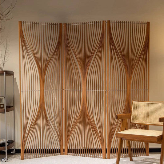 3‑Panel Folding Screen Partition with Artistic Sculptural Design