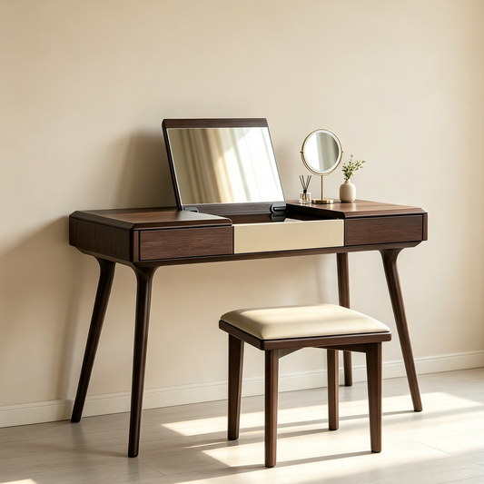 Modern Makeup Vanity Desk with Flip-Top Mirror and Stool