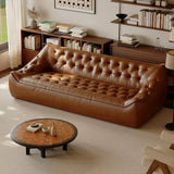 Vintage Leather Sofa with Curved Back and Low Profile