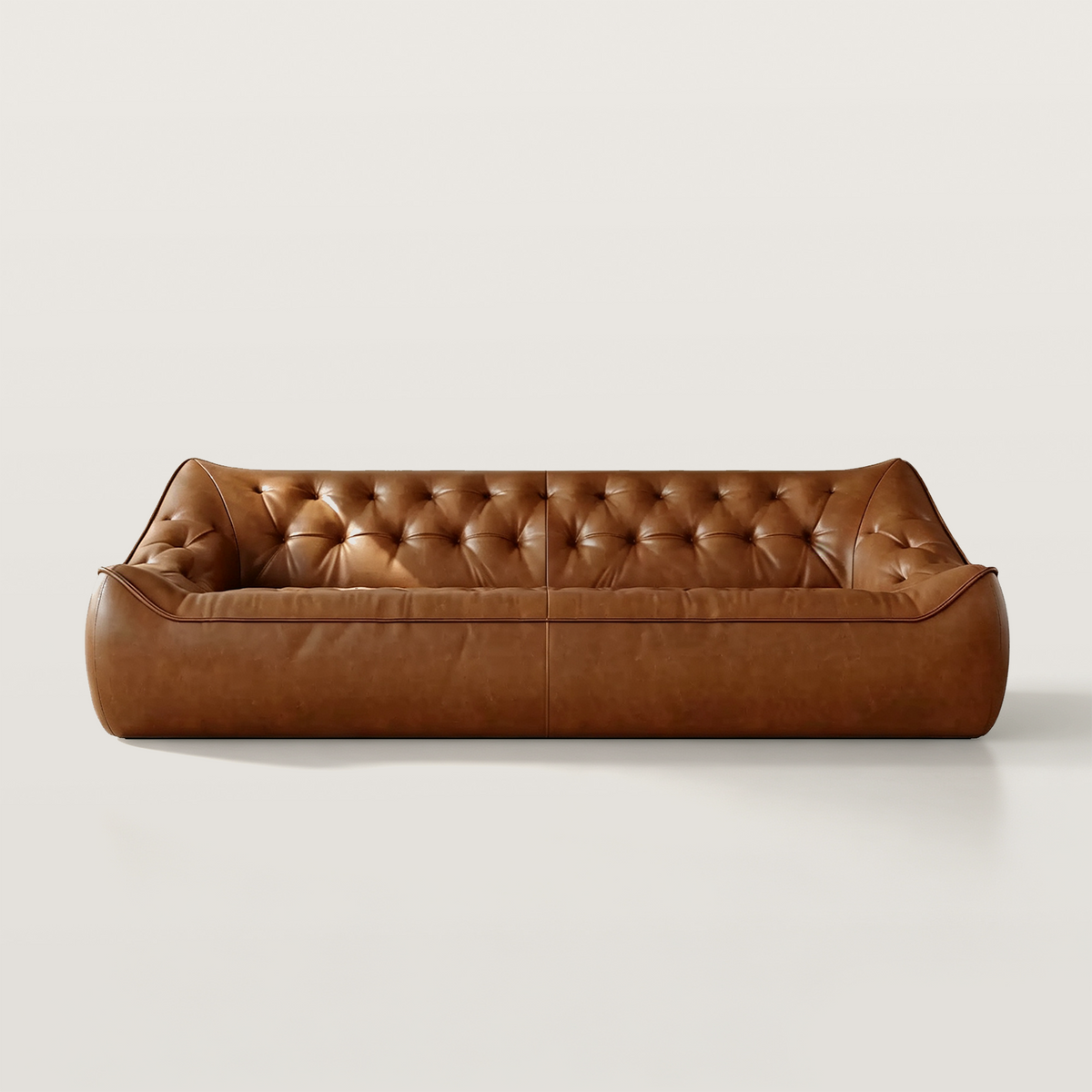Vintage Leather Sofa with Curved Back and Low Profile