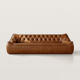Vintage Leather Sofa with Curved Back and Low Profile