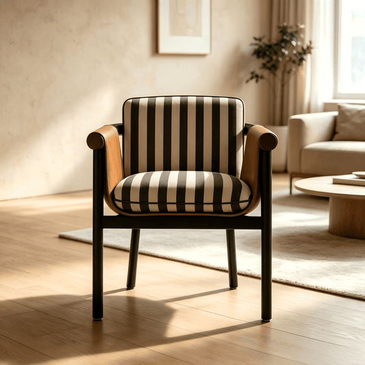 Modern Retro Stripe Armchair Lounge Chair with Wood Frame
