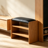 Modern Wooden Entryway Stool with Padded Cushion Seat