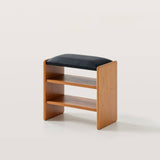 Modern Wooden Entryway Stool with Padded Cushion Seat