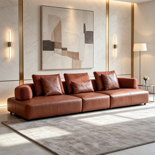 Modular Sectional Sofa with Leather and Textured Fabric