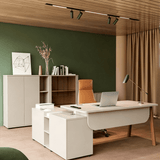 Modern File Cabinet with Glass Doors and Closed Compartments