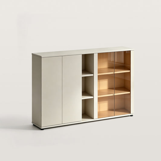 Modern File Cabinet with Glass Doors and Closed Compartments