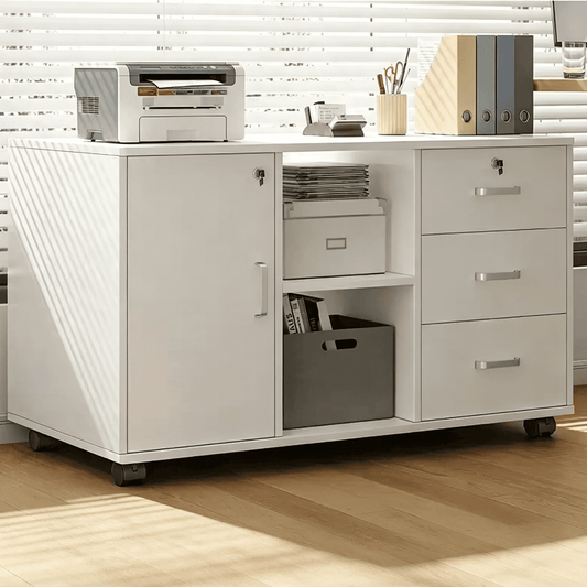 Mobile Filing Cabinet with Open Shelves and 3-Drawer
