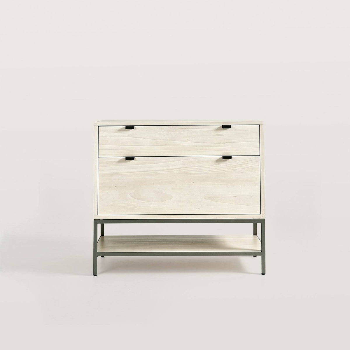 Modern 2-Drawer Filing Cabinet with Open Shelf and Metal Base
