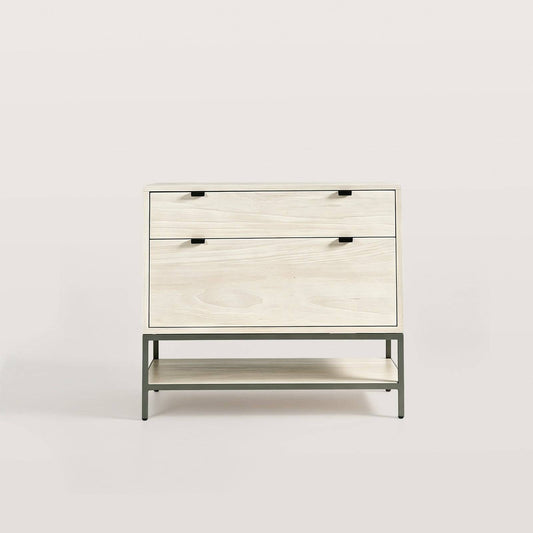 Modern 2-Drawer Filing Cabinet with Open Shelf and Metal Base
