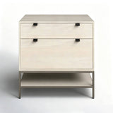 Modern 2-Drawer Filing Cabinet with Open Shelf and Metal Base