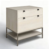Modern 2-Drawer Filing Cabinet with Open Shelf and Metal Base