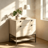 Modern 2-Drawer Filing Cabinet with Open Shelf and Metal Base