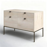 4-Drawer File Cabinet with Metal Base and Leather Pulls