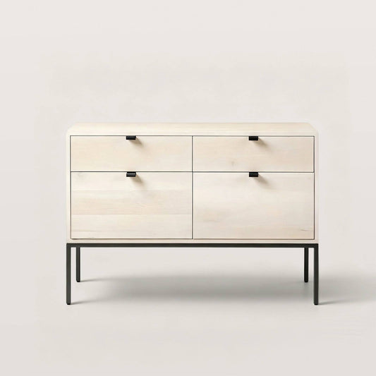 4-Drawer File Cabinet with Metal Base and Leather Pulls