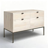 4-Drawer File Cabinet with Metal Base and Leather Pulls