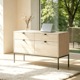 4-Drawer File Cabinet with Metal Base and Leather Pulls
